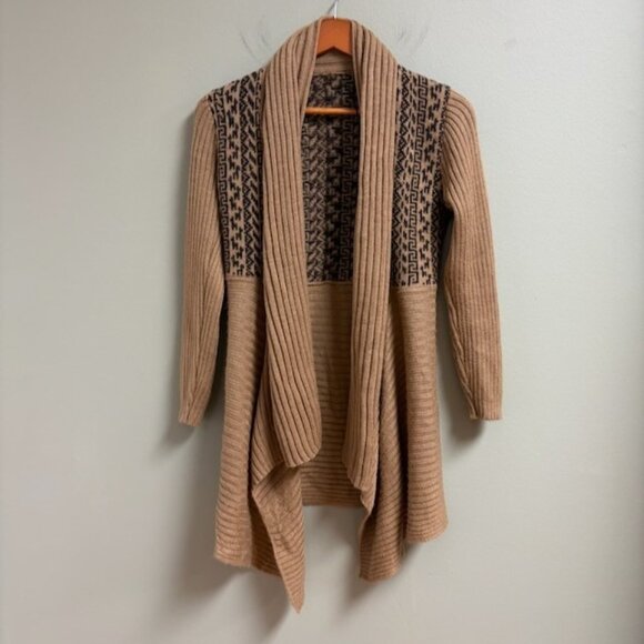 Albinaas Alpaca Womens Handmade Open Front Waterfall Brown Cardigan Size XS Peru - Picture 1 of 12